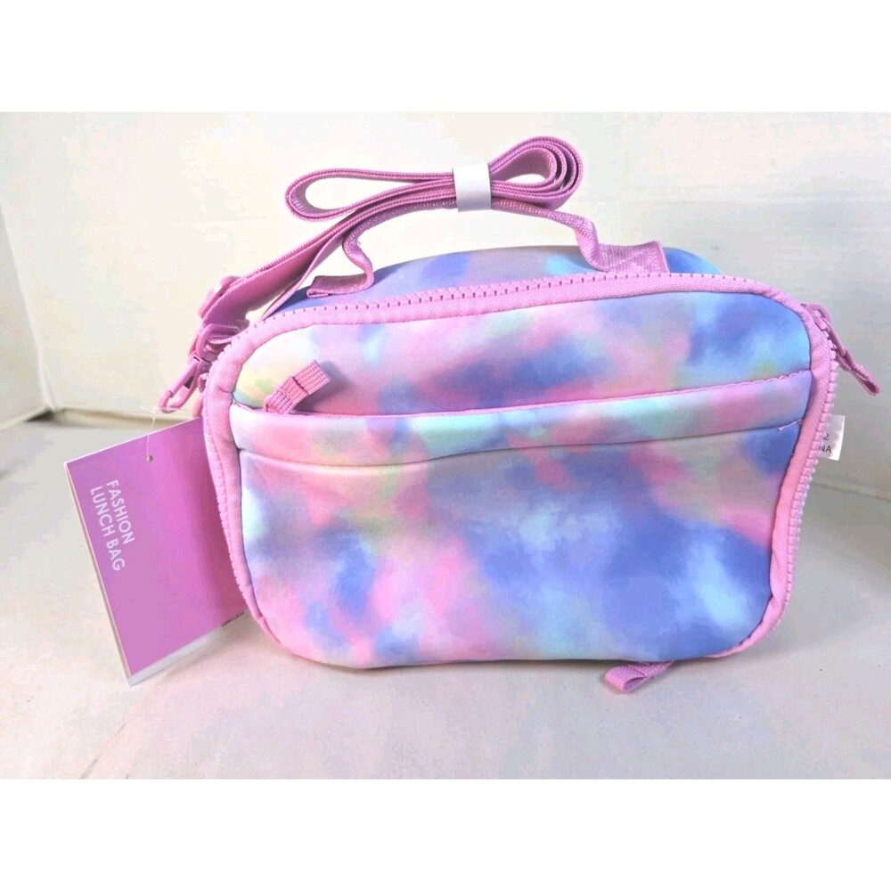 New Multi-color Tie-Dye Insulated Lunch Bag Pink Straps and Zippers Women Kids